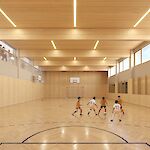 Darstellung der neuen Mehrzweckhalle für Sportaktivitäten. Grafik: Baukooperative GmbH