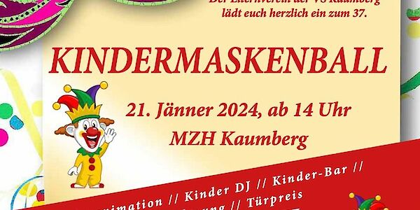 Einladung zum 37. Kindermaskenball in Kaumberg